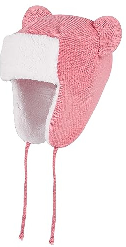 LACOFIA Bonnet Hiver Bébé Fille Chapeau Chaud pour Enfant en Tricot Doublé de Polaire avec 2 Oreilles Rose 1-2 Ans