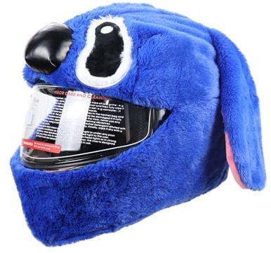 Motorradhelm Cover Männer Frauen, Plüsch Überzug, Cartoon Plush Motorradhelm Cover, Interessanter Helm, Blau