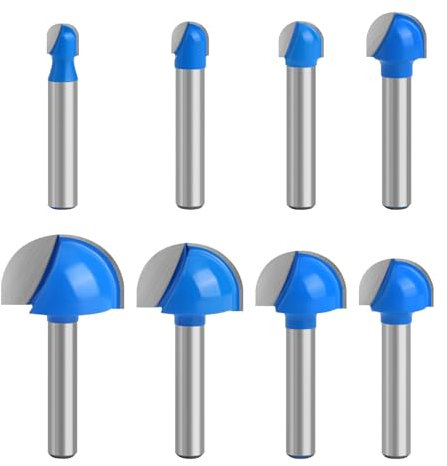 Juego de 8 brocas para fresadora de caja de cala, vástago de 1/4 pulgadas, punta media redonda, doble flauta, taladro de carpintería - 1/4 pulgadas, 5/16 pulgadas, 3/8 pulgadas, 1/2 pulgadas, 5/8
