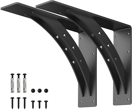PICESA Heavy Duty Shelf Brackets，max Load 900 LBS,Premium Alloy Metal Mantel Brackets , (Set of 2) Fireplace Mantel Brackets - Countertop Support Brackets (Matte Black, 16 inch x 12 inch)