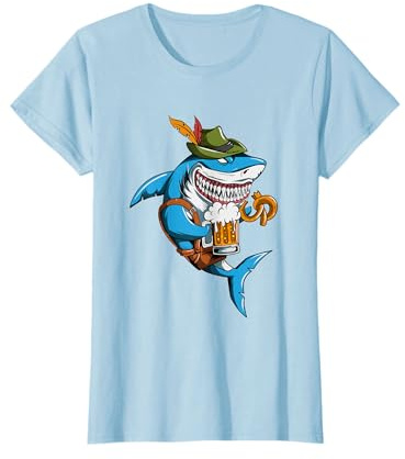 Haifisch trinkt Bier und Brezel Bayern Hai Feiertag Trachten T-Shirt