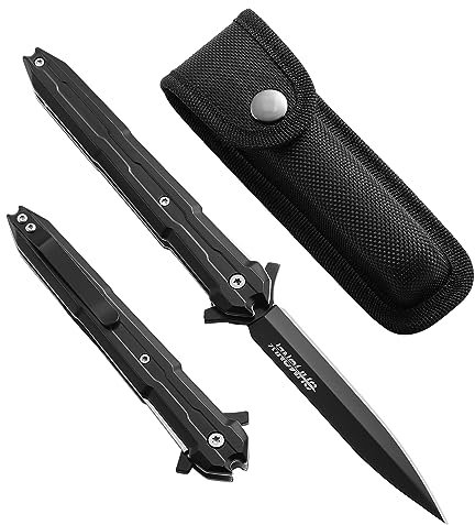 ohmonlyhoo Klappmesser Einhandmesser, Taschenmesser mit Nylonscheide und Taschenclip, EDC-Messer mit Edelstahlgriff, für Camping, Wandern, Geschenk für Männer