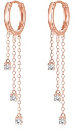 Hasnsofie Silber 925 Creolen Ohrringe Hängend, 925 Silber Runde Creolen | Hypoallergen Lang Quaste Kette Hängeohrringe mit Zirkonia, Kleine Kreolen mit Geschenkbox, Nickelfrei für Damen, zur Feier