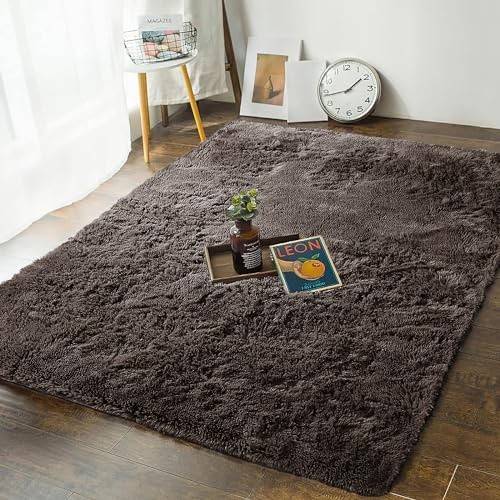 MOONLIGHT20015 Flauschige Teppiche für Wohnzimmer, braun, für Schlafzimmer, 80 cm x 150 cm, rutschfest, modern, flauschig, zottelig, Plüschteppich, fusselfrei, leicht zu reinigen