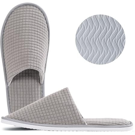 EQLEF Tragbare Reise Hotelslipper, Weiche Coral Samt Hausschuhe Mit Dicken 7mm Sohlen, Wiederverwendbar, Anti-Rutsch für Spa, Badezimmer und Gäste (Grau)