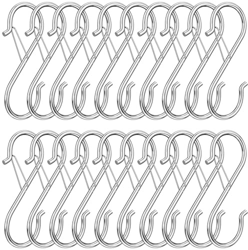 S Haken, Haken Zum Einhängen, Sicherheitsschnalle Design, 20 Stück küchenhaken Schwerlast Metall Haken 9 cm, Rostfreie & Korrosionsbeständige Silber S-Haken für Küche Bad, Schlafzimmer, Außenbereich