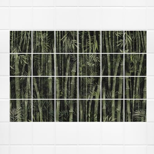 GRAZDesign Fliesenaufkleber Bambus Grün Dunkelgrün Fliesenbild Bad & Küche - 20x25cm / 142x101cm