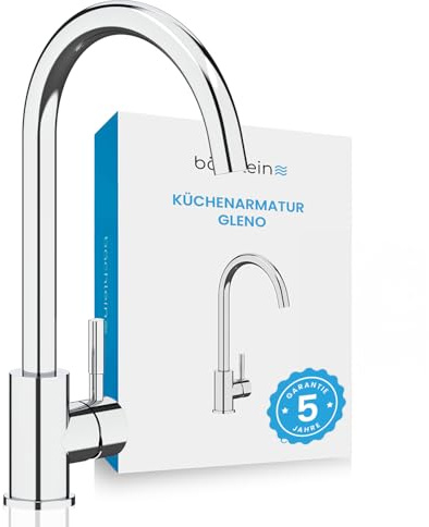 Bächlein Küchenarmatur Gleno – Wasserhahn Küche, 360° schwenkbar, Chrom | Spültischarmatur für die Küche aus Edelstahl, Einhand-Spültischbatterie mit 360° schwenkbarem Auslauf