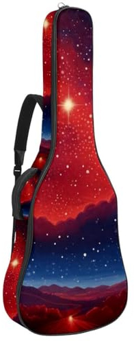Tasche für Akustikgitarre, Universaltasche mit Zubehörfach, wasserdichte Gigbag, roter Sternenhimmel, mehrfarbig, 42.9x16.9x4.7 in, Gitarrentasche