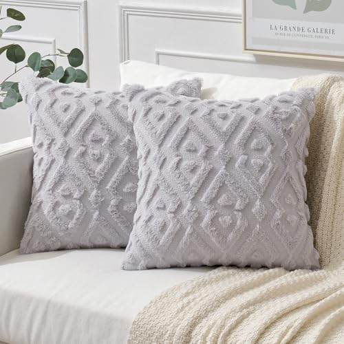 MIULEE 2er Set Wolle Kissenbezüge Weicher Dekokissen Plüsch Kissenbezug Boho Deko Kissen Sofa Aesthetic Geometrische Sofakissen Polyster Zierkissenbezug für Wohnzimmer Schlafzimmer Blau-grau 40x40cm