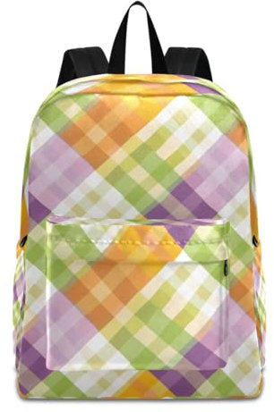 Mnsruu Zaino da viaggio a quadri colorati, leggero, per la scuola, per adulti, adolescenti, studenti, ragazzi e ragazze, Plaid Colorato, Taglia unica
