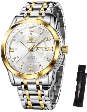 OLEVS Metallarmband Uhren Herren mit Datum Lässiger Großes Zifferblatt Herrenuhren Leuchtende Klassisch Quarz Analog Armbanduhr Damen Edelstahl Geschenke für Männer