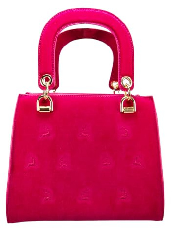 Alpenflüstern Trachtentasche Samt mit Hirschstickerei - Damen Handtasche, Schultertasche fürs Dirndl, Tasche zur Tracht, Dirndltasche mit Metallelemente (pink-fuchsia) DTA099
