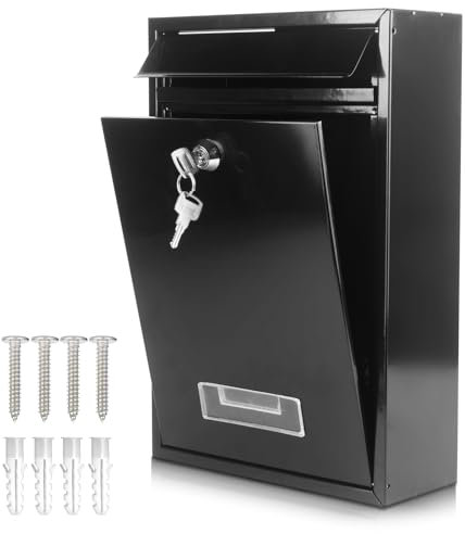 Post Boxes Wall Mounted Waterproof, Lockable Letter Lostal Boxes Steel Mail Box with 2 Keys, 32 x 21.5 x 8.5 cm Lockable Letter Boxes