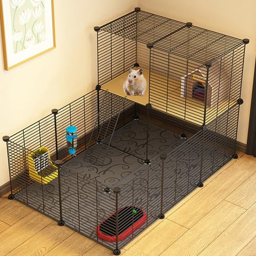 HJYryhyfddply Großer Kleintierkäfig mit 2 Ebenen, Kaninchenlaufstall für Den Innenbereich, Kaninchenhaus mit Stauraum Oben Und Viel Platz für Kaninchen, Frettchen, Chinchilla, Igel