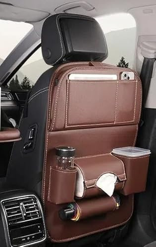 Car Back Seat Organiser für VW Touran II (2) 2015-2024, Auto Rückenlehnenschutz Autositz Organizer mit Faltbarer Tischablage Auto Organizer Kinder,Brown 1-Pack