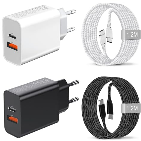 2Pack 25W Cargador Movil USB C y Cable para Samsung Galaxy A55 5G/A26/A25 A35 A15 A16 A56 A36 A06 A05S A54 A53 A52 A34 A33 A23 A22 A14/S24 Plus/S23 FE S22 S21,iPhone 15 Enchufe Tipo C Carga Rapida