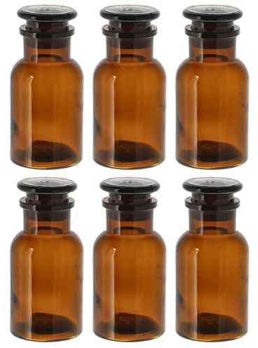 6 x Apothekerflasche Braunglas mit Glasstopfen und Weithals - 250 ml | Apothekerglas - Stopfenflasche - Weithalsflasche - Apothekergläser - Rundschulterflaschen
