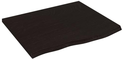 Makastle Waschtischplatte Holzbohlen Ideal für Aufsatzwaschbecken, Tischplatte Holzplatte Baumkanten-Platte für Heimwerker, Arbeitsplatten, Dunkelbraun 60x50x2 cm Massivholz Behandelt