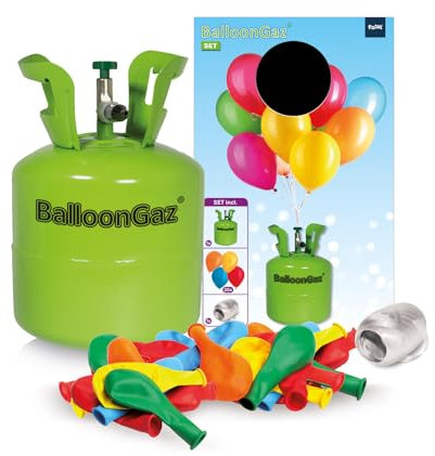 Botella de helio con 20 globos de colores y cuerda para hasta 20 globos de 0,14 m³