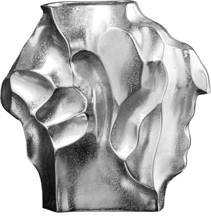 Vase Liquid - 25cm - Silber - Metall-Aluminium-Legierung | Handgefertigtes Unikat, pflegeleichte Oberfläche, Deko, hochwertig, modernes Design