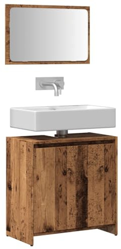 Homgoday TYPE856067 Bathroom Furniture Set of 2 Antique Wood Plywood Furniture, Sideboard, Floor Cabinet, Bathroom Cabinet, Storage Shelves, Storage Cabinet