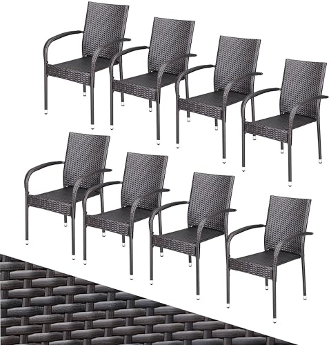 Casaria® Gartenstühle 8er Set Stapelbar Wetterfest Polyrattan Outdoor 160kg Garten Terrasse Balkon Stuhl mit Armlehne Gartensessel Stapelstühle Braun