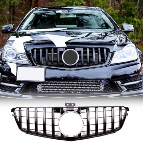 YIUBCZOQI Kühlergrill für Mercedes C-Klasse W204 S204 GT 2008-2014 | Frontgrill,C180,C200,C250,C300,C350,Schwarz Glanz,Ohne Kameraloch, Nicht für C63/Coupé