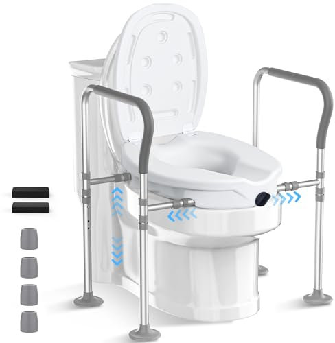 Raised Toilet Seat with Handles,Elevated Toilet Seat Riser for Seniors, Toilet Lift Seat Riser Adjustable Height& Width,for Elderly,Pregnant and Handicap