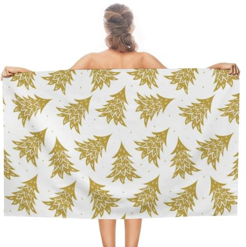 Beach Towel Goldene Weihnachtsbäume Duschtücher Mikrofaser,Weiches Duschtuch Für Männer Camping Reisen 80X130Cm