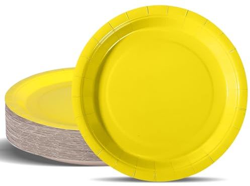 PYAILI Party Paper Plates, 50-Pack | Disposable Yellow Plates, 23 Centimetres-9 Inch