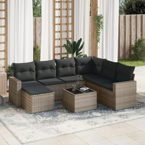 Brokky 8-TLG. Garten-Sofagarnitur mit Kissen LoungemöBel Balkon Patio Furniture Gartengarnitur Set Grau Poly Rattan / 3219300