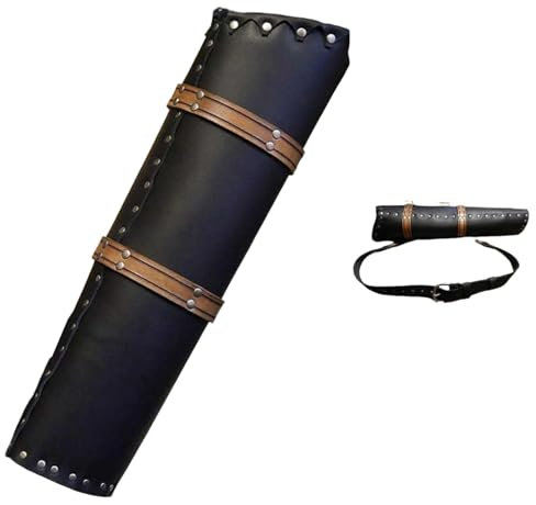 FHUILIJH Mittelalterliche PU Leder Rucksack Pfeil Tasche - Schulter Köcher Cosplay Leder Köcher - für Jagd und Dekoration, Zielübung,Schwarz,40c
