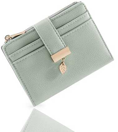 Pomelo Best Women's RFID Wallet - Vegan Leather Bi-fold Small Ladies Purse with Zipper Coin Pocket & ID Window - Leaf Charm Compact Wallet for Women