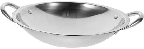 FUNNETOYU Wok En Acier Inoxydable 24 Cm Rond Avec Double Poignée Acier Inoxydable Léger Résistant Cuisine Domestique Et Camping