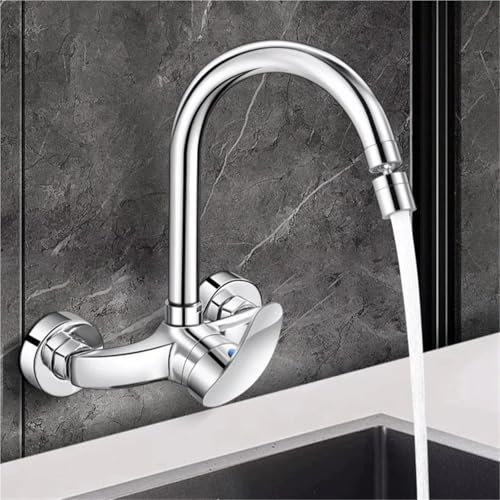 Wall Mounted Taps Hot and Cold Kitchen Washbasin Faucet Into The Wall Washbasin Sink Balcony Washbasin All Copper Mixed Water Valve Faucet(Color04)