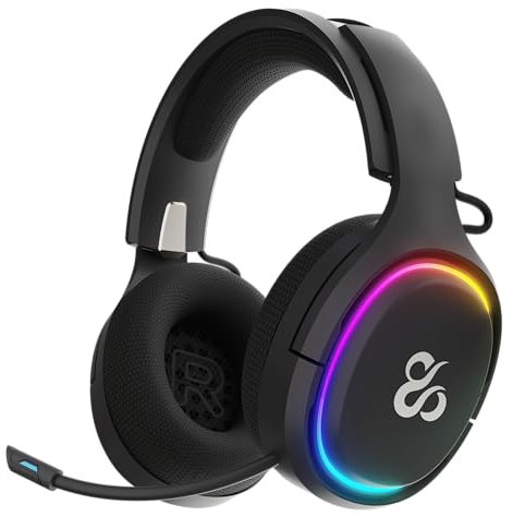 NEWSKILL Aton V2 Auriculares Gaming inalámbricos 2.4G, Bluetooth 5.0 y Cable Tipo C, micrófono retráctil, Sonido Envolvente, RGB, compatibles con PC, PS5, Switch y móvil - Negro