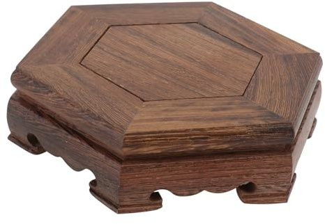 Toyvian Hexagonal Decorative Wooden Base Coffee Displaying Pedestal | Indoor Plant Stand, Crystal Ball Base, round Flowerpot Base, Living Room Accent