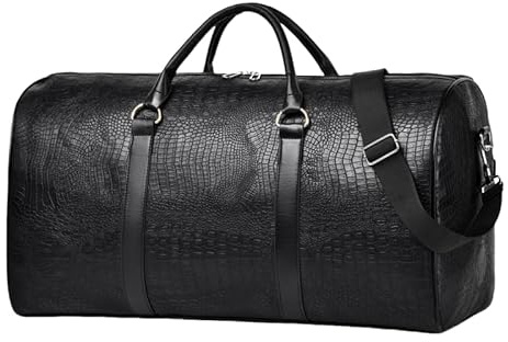 Leder Sporttasche Für Herren, Große Reisetasche Mit Krokodil-Muster, Weekender Geschäftsreise Tasche Handgepäck Trainingstasche Fitnesstasche, Gym Bag Wasserdicht Schwimmtasche (Schwarz)