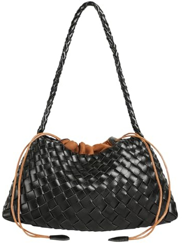 YLYYHH Basket Woven Handbag, Woven Shoulder Bag Cute Hobo Purse Tote Handbag, Woven Underarm Bag with Small Pouch, Black