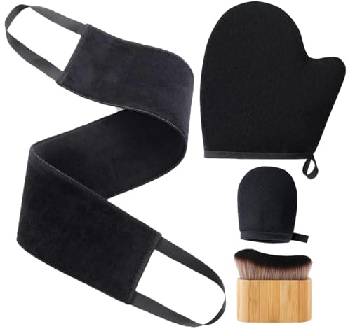 PacuM 4 Pezzi Guanto Autoabbronzante Peluche Self Tanning Glove Nera Autoabbronzante Corpo Guanto Appendibile Autoabbronzanti Applicatore Crema Solare Tan Spazzola per Abbronzatura Corpo