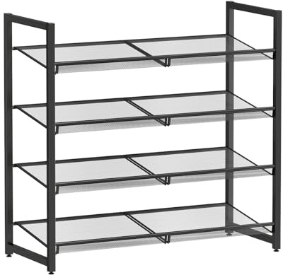 MILEFA Metal Shoe Rack for Closet,entryway, 4-Tier Shoe Organizer, Adjustable Flat or Angled Shelves, Holds up to 20 Pairs Shoes, Black