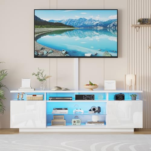 LSLIFE Modern 160cm High Gloss TV Stand Cabinet with LED Light for 70in TV | For 50-70 Inch TV; High Gloss; RGB LED Lights;Load Capacity 70 kg; 2 Doors 2 Drawers