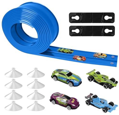 Circuit Voiture Enfant 4.5M, Piste de Voiture avec 4 Voitures, Rampe, Sac de Rangement, Ventouse, Cadeau pour Garçons et Filles de 3 Ans et Plus