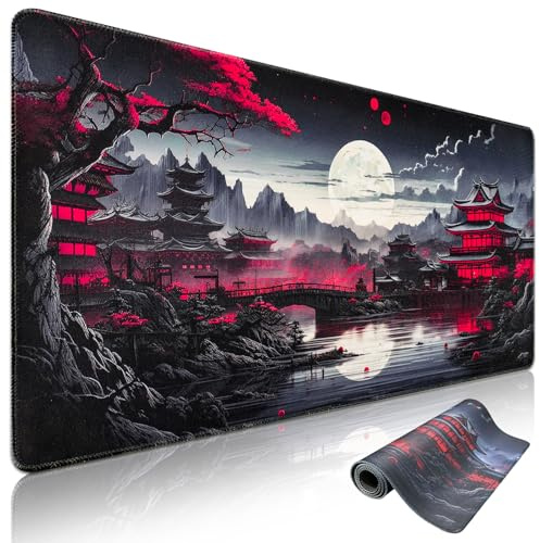 Niviy XXL Gaming Mauspad 1200 x 600mm Japanische Schwarz Anime Mousepad | Große Speed rutschfeste Schreibtischunterlage Verbessert Präzision und Geschwindigkeit Mauspad für PC,Maus und Tastatur