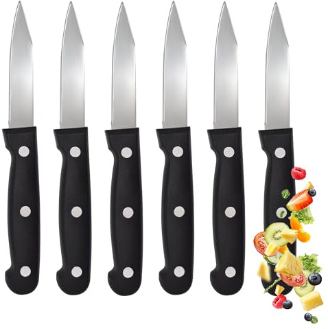 GOKOI PACK 6 Cuchillos de Fruta Acero Inoxidable 18.2x1.6 cm, Afilados y Ligeros, Mango Ergonómico Antideslizante, Perfectos para Cortar Alimentos Pequeños, Prácticos para Cocina y Uso Diario