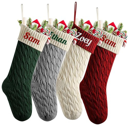 HOBULL Weihnachtsstrumpf Personalisiert Nikolausstrumpf mit Namen, 46cm Großer Gestrickter Weihnachtsstrumpfe zum Befüllen, Weihnachtssocken Kamin Hängenden Deko Weihnachten Feiertags,Familienparty