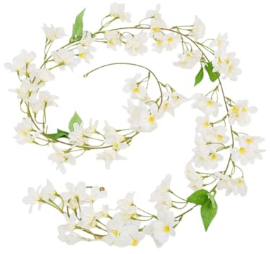 HUVZOR 1 Stück Blumengirlande Künstlich,Girlande Frühlingsforsythie Deko Kunstblumen Seidenblumen,Frühlingsforsythie Rosa Fahrrad Blumenkette Frühlingsgirlande für Hängend Outdoor(weiß)