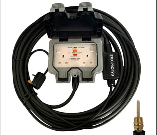 RCD Armoured Cable Outdoor Extension 10 Metre with 2 Gang Weatherproof Socket, IP66 Rated, 13A Double Switched Black Cable Waterproof Heavy Duty 2G Socket