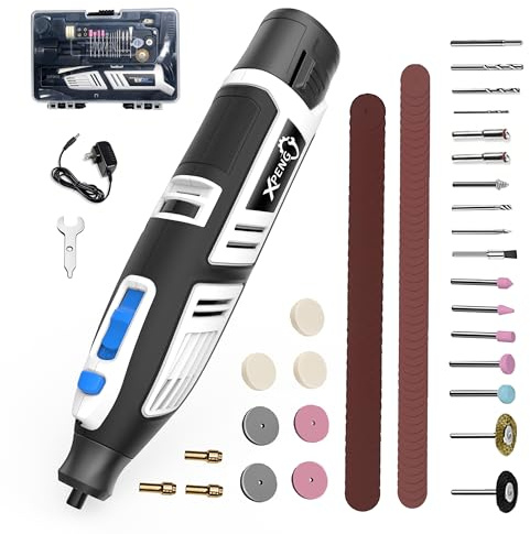 XPENG 12V Cordless Rotary Tool Kit 6 Variable Speeds 5000-25000 RPM 2000mAh Fast-Charging 102 Pcs Accessories for Sanding, Polishing, Carving, Cutting, Drilling and DIY Crafts